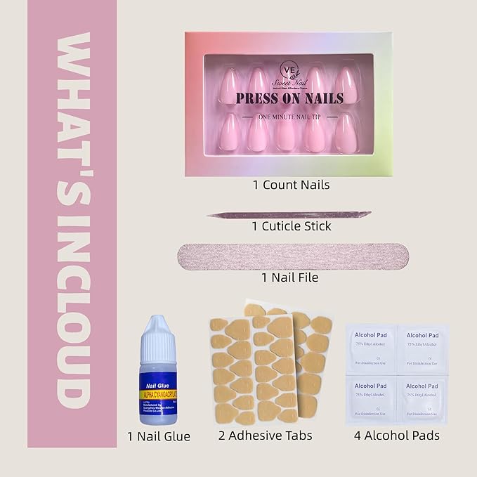 30PCS Short Almond Press on Nails – Pink Purple Fake Nails with 15 Sizes, Soft Back Edge & Durable Tip, No Measuring Needed, Reusable Stick-On Nail Tips for Women