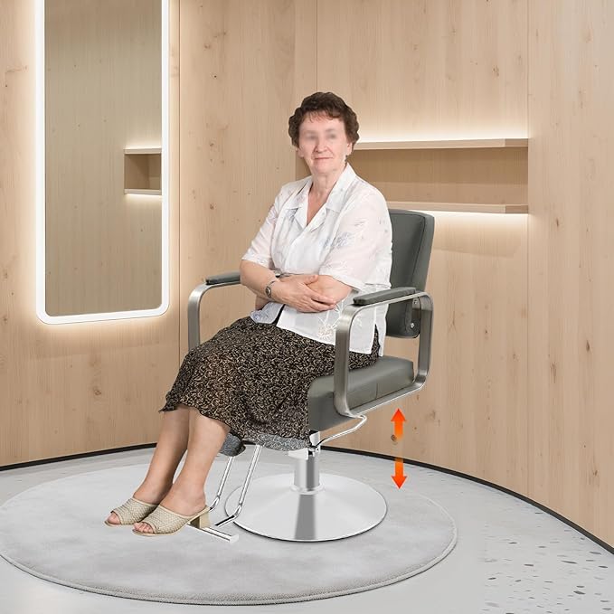 Barber Salon Chair, Hair Salon Chair for Hair Stylist for Barbershop Home Height Adjustable & 360° Swivel Styling Barber Chairs Spa Beauty Equipment, Max Load Weight 440Lbs (Grey+Silver)