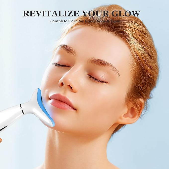 Face and Neck Massager for Face, Neck, Skin Lifting and Firming, Wrinkle and Dark Circles Reduction, Three Color Multi Mode Home Skin Care Facial Contour Tool and Neck Massager, White