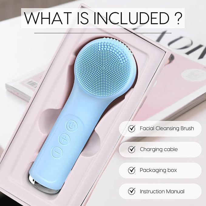 Silicone Facial Cleansing Brush, Portable Electric Face Scrubber with Heat and Vibration, 3 Modes Adjustable, Waterproof IPX6, USB-C Rechargeable, Deep Cleansing, Exfoliating and Massage