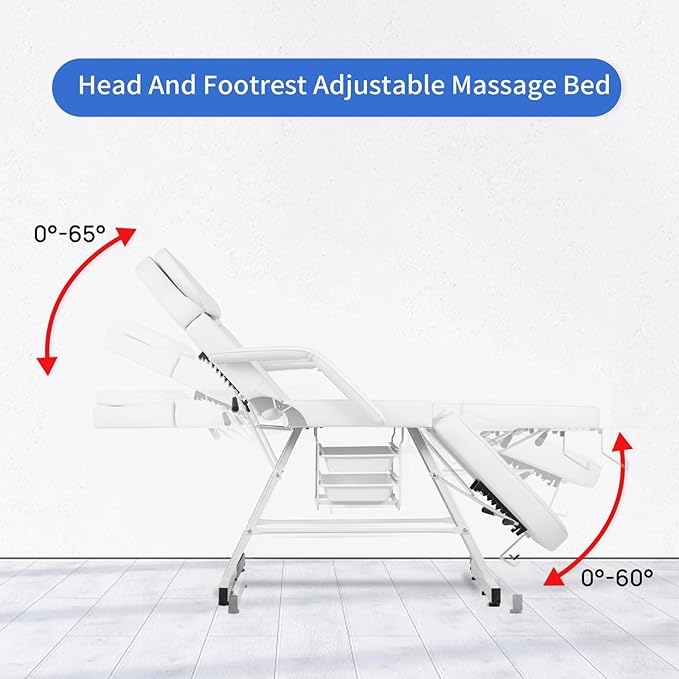Facial Chair Tattoo Chair for Client Adjustable 3-Section Multipurpose with Hydraulic Stool for Esthetician Beauty Spa Tattoo Eyelash Equipment White