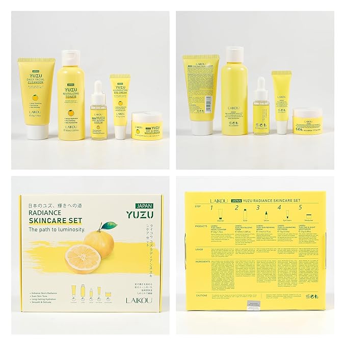 LAIKOU Skin Care Set, Gifts for Women, Skin Care Routine Kit for Women, Skincare Gift Set with YUZU Cleanser, Toner, Serum, Eye Cream, Face Cream Mother's Day Christmas Birthday Daughter Wife