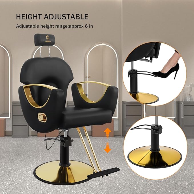 Barber Chair,Styling Chair|Adjustable Height Reclining Salon Chair, Barber Chair for Stylist with Removable Headrest,SPA Equipment for Barbershop,Beauty Salon,Spa (Black New)