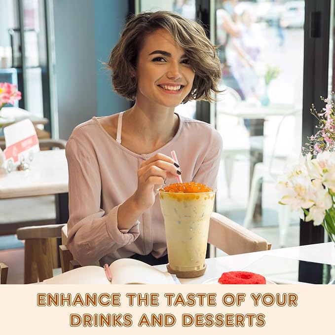 Fanale Peach Popping Boba Pearls, Vegan, Non GMO, Gluten Free, Fat Free, Perfect for Bubble Tea, Smoothies, Ice Cream, Desserts, and Beverages.