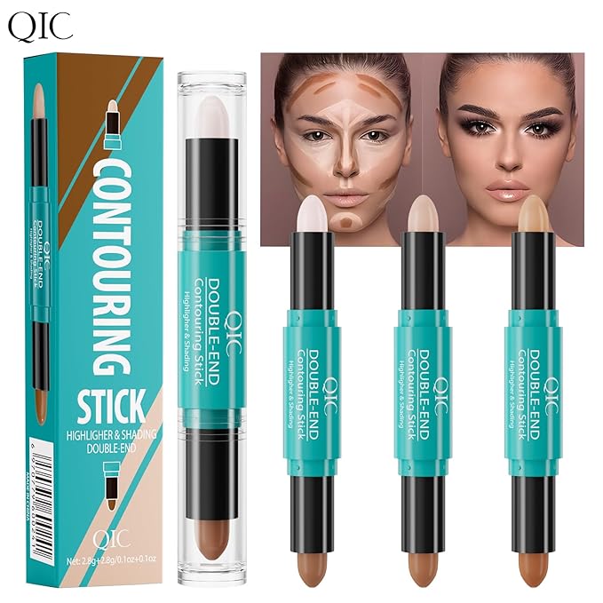 2-in-1 Contour & Highlighter Stick - Dual-Ended, Waterproof, Long-Lasting, for All Skin Tones (01# Ivory + Dark coffee)
