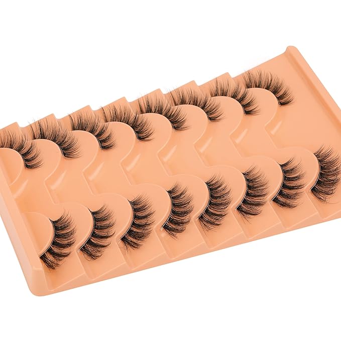 Half Lashes Natural Look Half Lash Cateye Clear Band Half Eyelashes Cat Eye Fluffier Wispy Accent Lashes 3/4 Flared End Lashes Pack by ALPHONSE