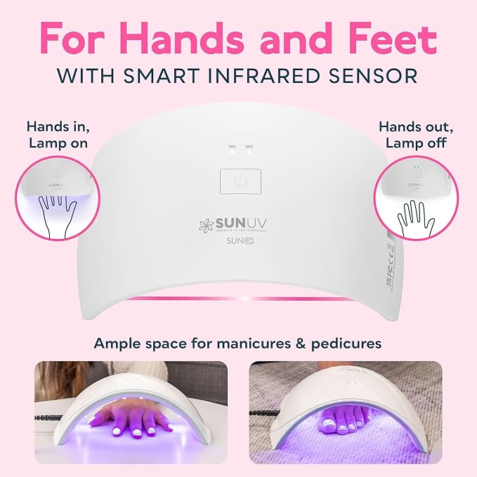 SUNUV LED UV Light for Nails, UV Dryer for Gel Polish Nail Lamp with Sensor 2 Timers SUN9C White Gift for Women Girls