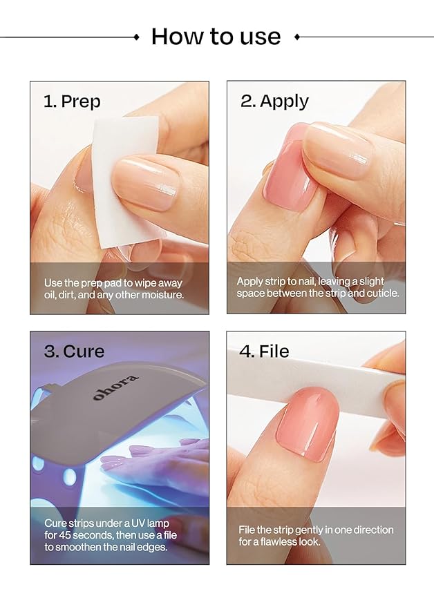 ohora Semi Cured Gel Nail Strips (N Crystal Frost) - Works with Any Lamps, Salon-Quality, Long Lasting, Easy to Apply & Remove - Includes 2 Prep Pads, Nail File & Wooden Stick