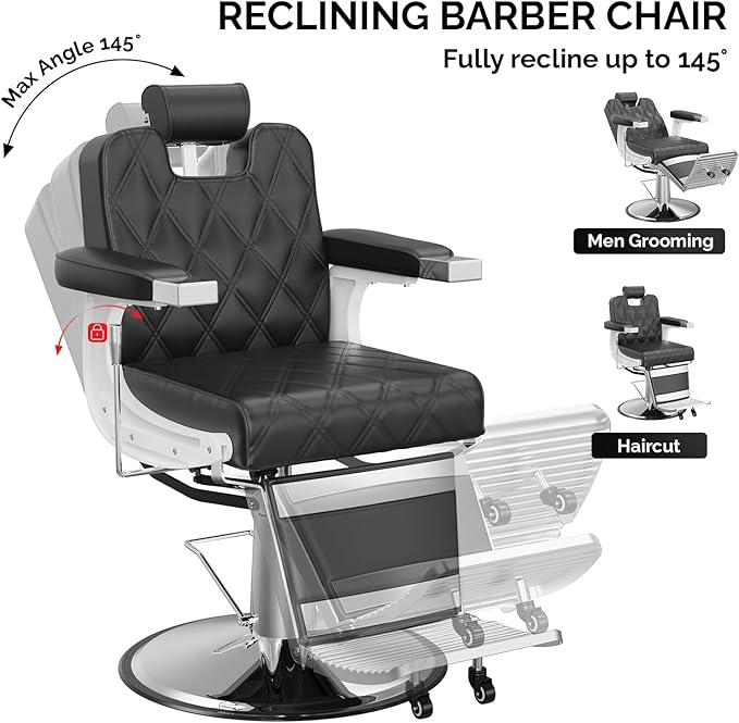 OmySalon Vintage Barber Chair All Purpose Wide Seat, 360° Swivel,Reclining Salon Chair Heavy Duty for Barbershop Beauty Spa Shampoo