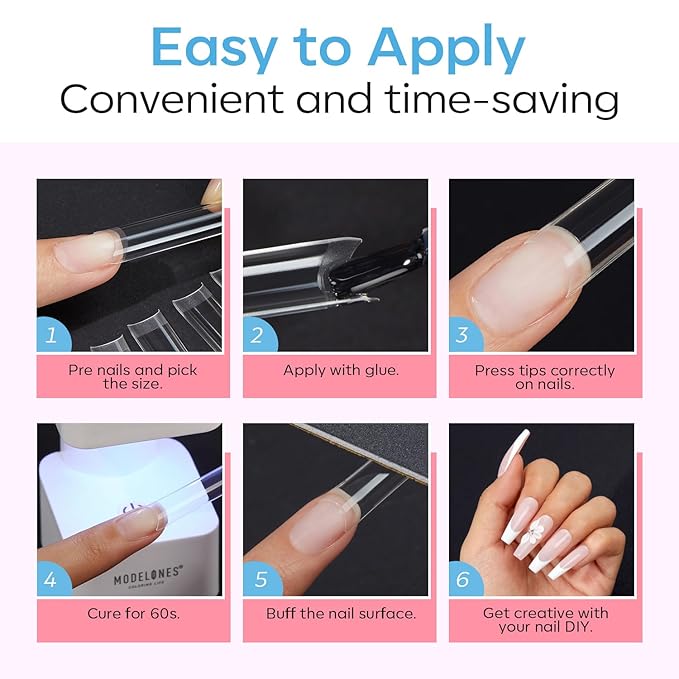 Modelones Extra Short Almond Fake Nail Tips - 510Pcs Half Cover Gel Tips Pre-shaped Clear Acrylic Gel Kit False Press on Nails for Extension DIY Salon 15Sizes