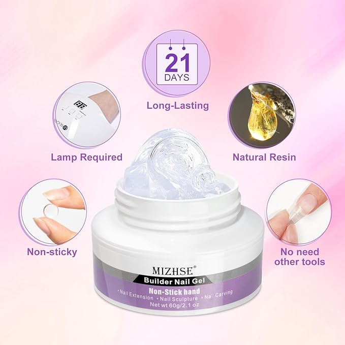 MIZHSE Solid Builder Gel for Nails, 60g Large Capacity Clear 3D Sculpting Gel for Nails Hard Gels Non-Sticky Hand Carving U V/LED Extension Gels with 3D Mold Nail Art Salon Home DIY
