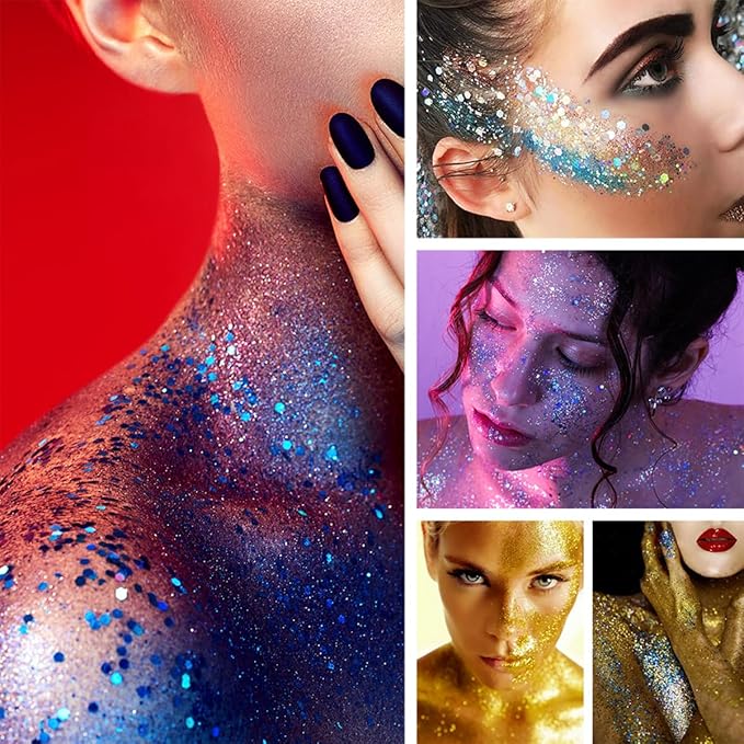 2Pcs Blue and Pink Body Glitter Stick,Face Hair Glitter Christmas Makeup,Sparkly Mermaid Sequins Hair Glitter,Waterproof Sparkle Festival Rave for Women and Girls