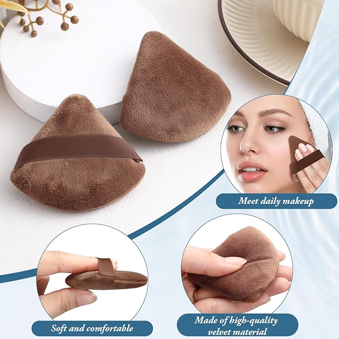 Suclain 48 Pcs Velour Triangle Powder Puff Soft Velour Makeup Puff for Face Powder Makeup Triangle Sponges for Wet and Dry Cosmetic Foundation Loose Mineral Body Tool(Brown)