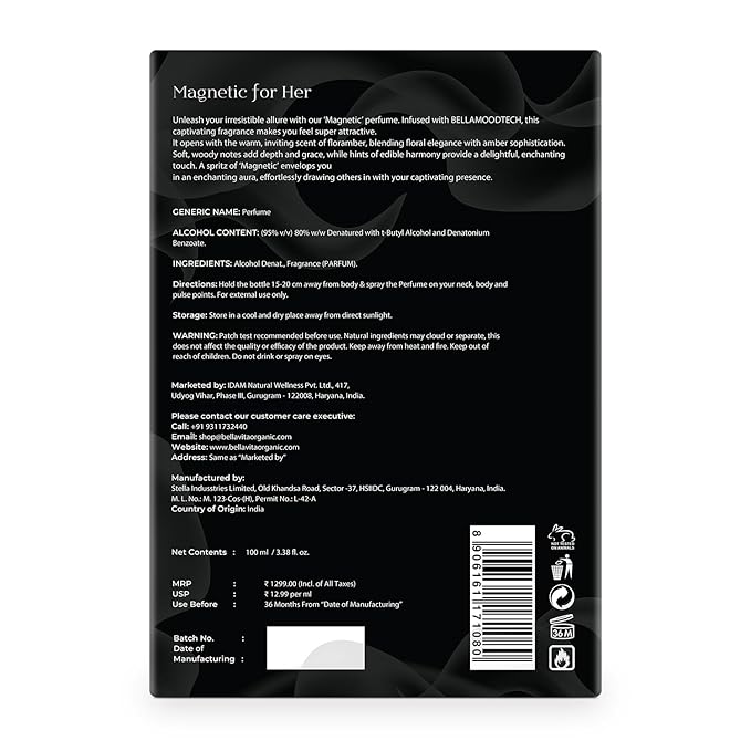 BELLAVITA Luxury Mood Collection MAGNETIC Perfume for Women 100ml | Pheromone Inspired Technology Long Lasting Fragrance | Notes of Rose, Jasmine and Cherry | Gourmet, Spicy Premium Fragrance