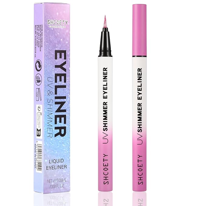 Metallic Neon Liquid Eyeliner, Glitter Neon Colored Eyeliners Pen, High Pigmented, Waterproof Smudge-Proof and Long-Lasting Metallic Eye Makeup for Halloween Christmas,Shimmer Purple