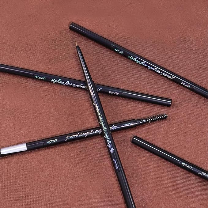 Thin Eyebrow Pencils for Women - 5 Pack Waterproof Micro Dual-Ended Ultra-Fine Tip Brow Pen & Spoolie Brush, Formula for Natural Hair Strokes, Filling, Shaping - Dark Brown