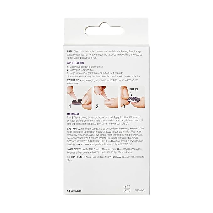 KISS Gel Fantasy, Press-On Nails, Nail glue included, 'Jelly Baby', Light Multicolor, Short Size, Coffin Shape, Includes 28 Nails, 2g Glue, 1 Manicure Stick, 1 Mini file