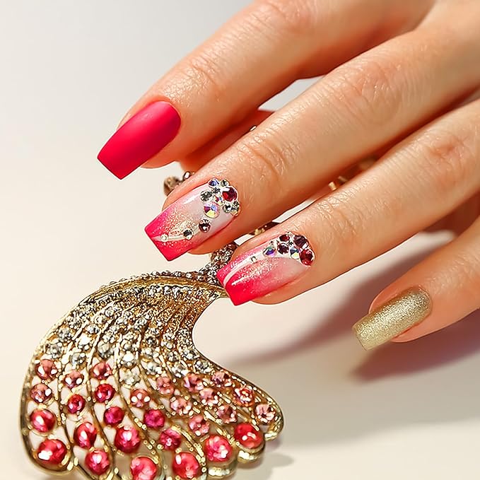 3/4/5/6MM Face Gems Pearls for Makeup Rhinestone Stickers for Crafts White Stick on Body Clear Crystal Tweezers Decals Hair Nails Craft DIY Gems for Nails Makeup Decor 975PCS(Rose Pink)