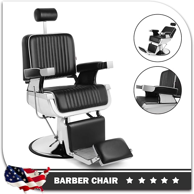 Artist hand Barber Chair Reclining Hydraulic Barber Chairs Heavy Duty Styling Chairs for Salon Chair Tattoo Chair Beauty Equipment (Black)