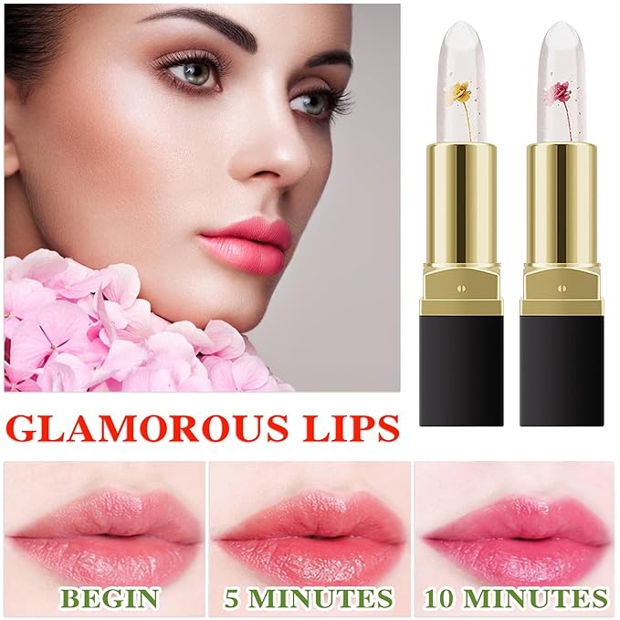 2 Pcs Temperature Color Change Lipstick,Long Lasting Nourishing Moisturizing Lipgloss,Magic Temperature Color Changing Lipstick,Lip Gloss,Waterproof Matte Lip Balm Makeup AB006