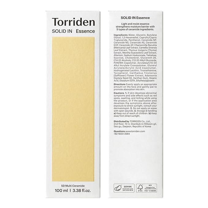 Torriden SOLID IN Ceramide Essence 100ml (3.38 fl. oz.) | For Deep Hydration, Moisturizing, Improving Skin Barrier | 5 Types of Ceramides & Panthenol for Dry and Sensitive skin