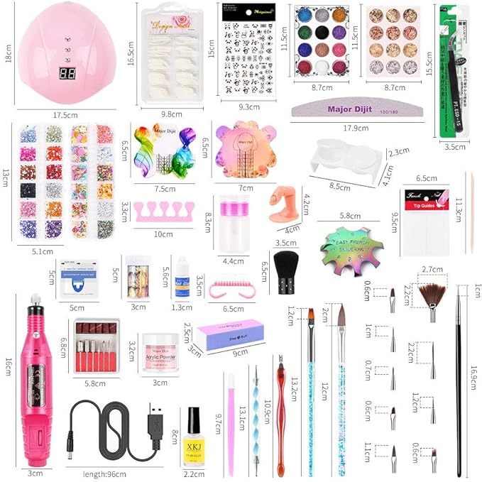 Acrylic Nail Kit Set Electric Drill Manicure Dryer Lamp Acrylic Nail 3D Art Manicure Supplies for beginners with everything