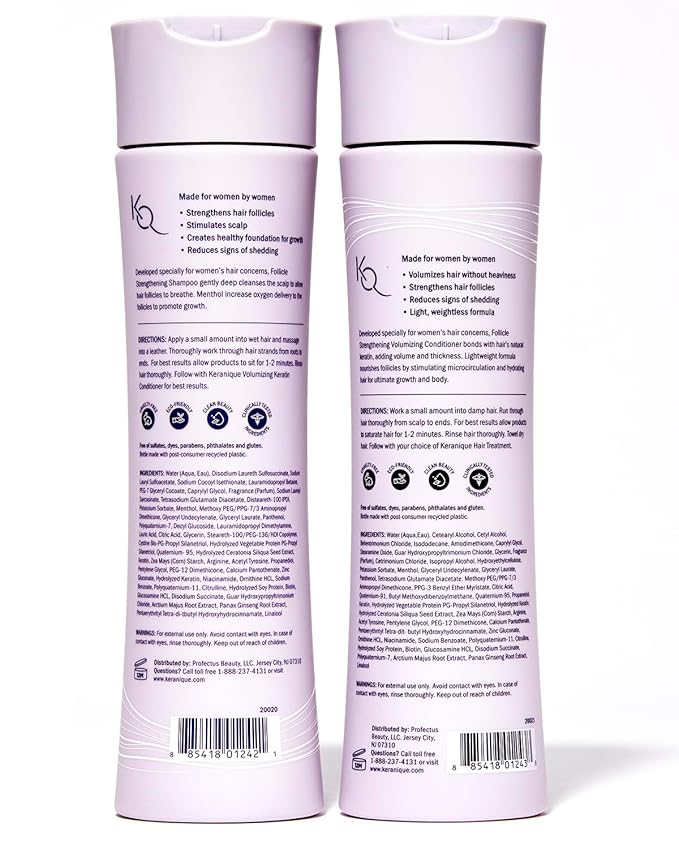Keranique Volumizing Shampoo and Conditioner Set for Hair Repair and Growth with Biotin and Keratin for Women, Thinning Hair Formula, 8 Fl Oz Each
