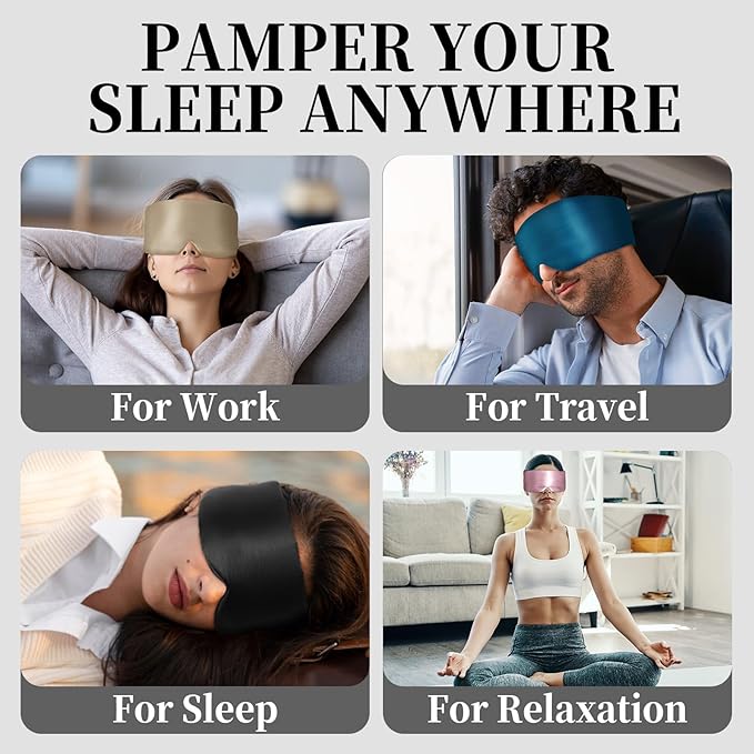 100% Mulberry Silk Sleep Mask, Large Eye Cover for Sleeping, Comfortable and Pressure-Free Sleeping Masks for Women Men, Completely Blackout (Wine Red)