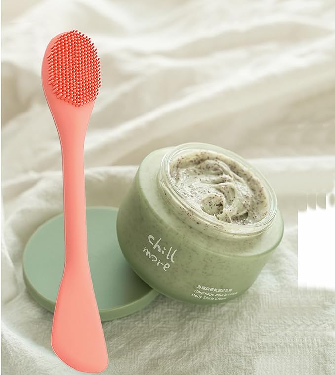 Silicone Face Mask Brush, Soft Facial Cleansing Scrubber, 2 Pcs Double-End Facial Mask Brush for Mud, Clay, DIY, Skincare Applicator Tools (Orange and Green)