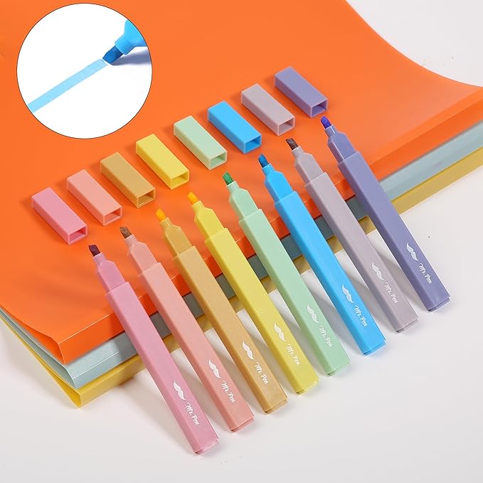 Mr. Pen Aesthetic Highlighters, 8 pcs, Chisel Tip, Assorted Colors, No Bleed Bible Highlighters