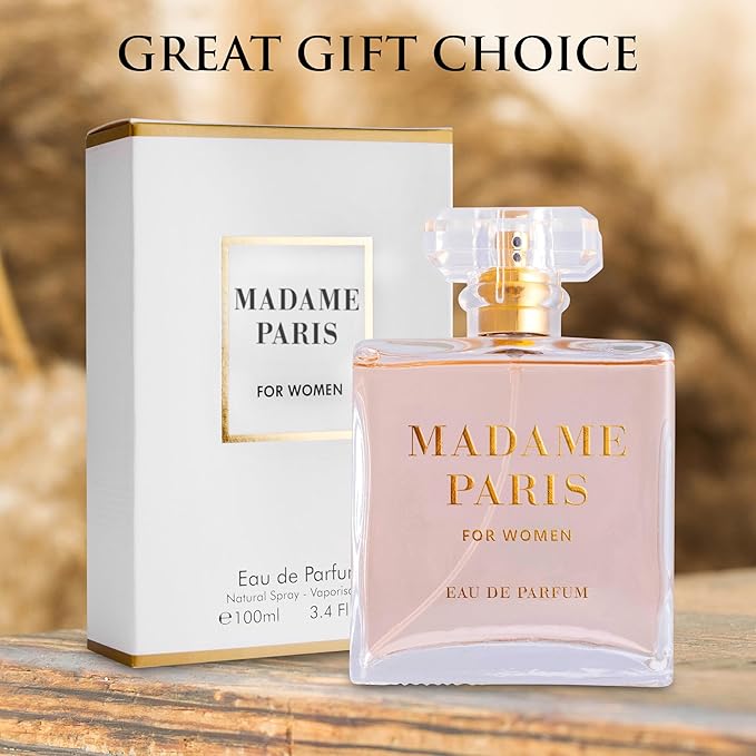 Madame Paris for Women Eau De Parfum 3.4 Oz Pure Femininity in a Bottle Delicate Floral Scents of Jasmine and May Rose A Fragrance That Will Get You Noticed Cruelty Free Perfume Precious Gift