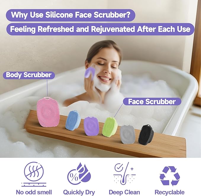 2 PCS Face Scrubber, Soft Silicone Face Exfoliator with Suction Cup for Man and Women Deep Skin Clean, Gentle Facial Cleaning Brush Suitable for All Sensitive Skin (Purple)