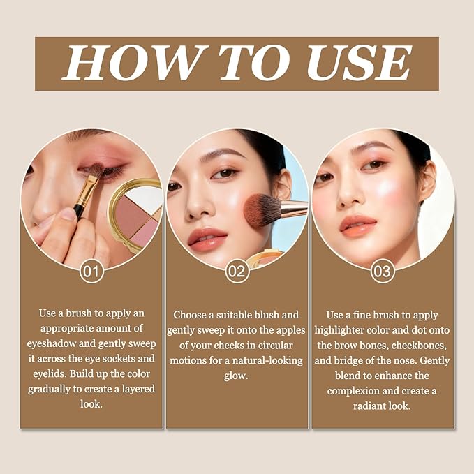 Eye & Cheek Palette - Eyeshadow and Highlighter Makeup, Face Highlighter Palette for Women, Multitasking Blush, Highlighting Eye & Cheek Palette, 4-In-1Makeup Palettes Kit, Natural Glow Contour Powder