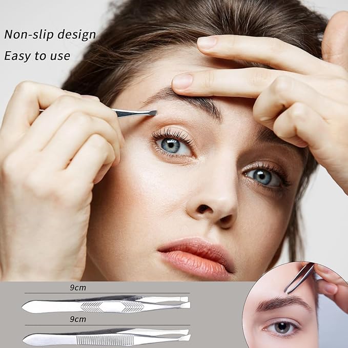 2Pcs Stainless Steel Tweezers for Women Facial Hair