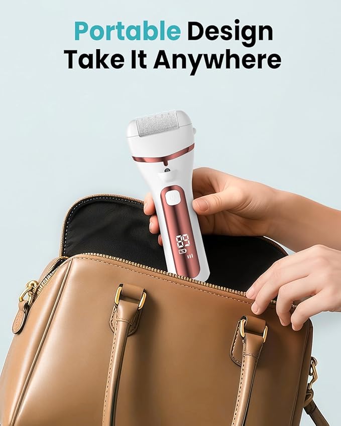 PUBOO Foot Callus Remover Electric 10000 RPM 3-Speed IPX7 Rechargeable Pedicure Kit for Hard Skin Women & Men. Portable Multi-Roller File Grinder Sander Scrubber with LED Display for Wet & Dry Feet