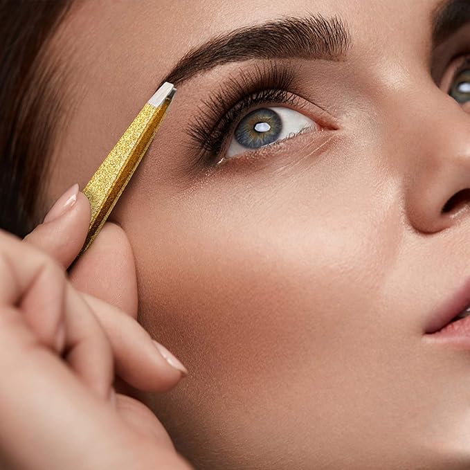 Eyebrow Tweezer Set, 4 Pcs Professional Stainless Steel Tweezers for Women, Precision Tweezer for Facial Hair, Splinter and Ingrown Hair Removal(Glod)