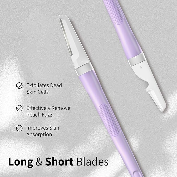 Dermaplane Razor for Women Face, Precision Face Razors for Women, Dermaplaning Tool, Gentle Exfoliation, Facial Hair Removal and Perfectly Shape Brows, Reusable Metal Handle with 4 Microblades, Purple