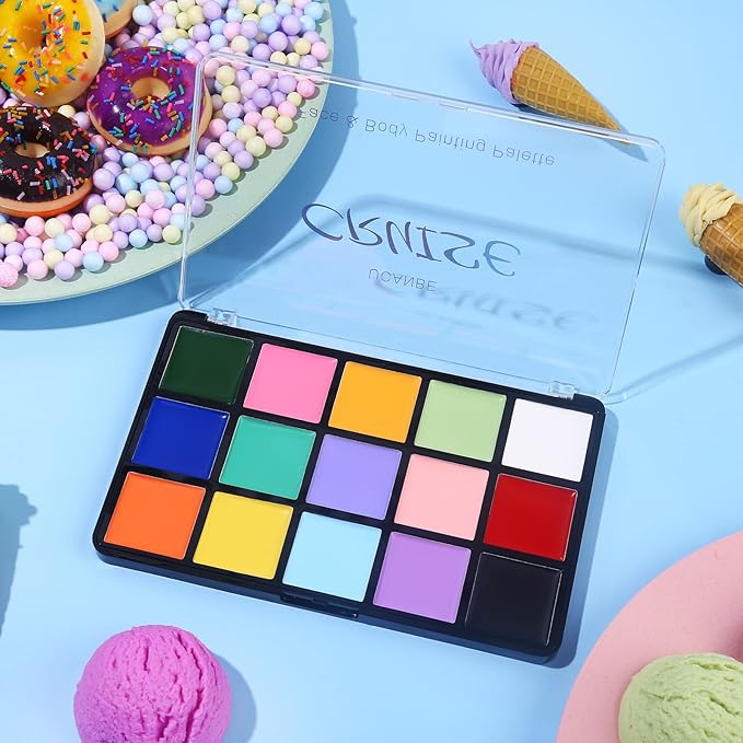 UCANBE Face Body Paint Oil, 15 Macaron Colors Professional Makeup Palette - Non Toxic Hypoallergenic Safe Facepaint for Halloween, Cosplay Costumes, Parties and Festivals