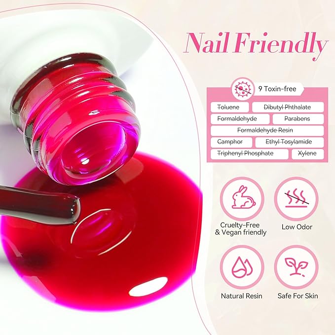 Born Pretty Christmas Jelly Gel Nail Polish Neon Spring Summer Gel Polish,Hot Pink Red Purple Blue Green 6Colors Translucent Effect,Soak Off U v LED Light Cure Nail Art Kit Salon Manicure DIY at Home