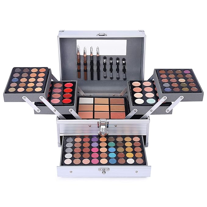 132 Color All In One Makeup Gift Set Kit- Includes 94 Eyeshadow, 12 Lip Gloss, 12 Concealer, 5 Eyebrow powder, 3 Face Powder, 3 Blush, 3 Contour Shade, 2 Lip Liners, 2 Eye Liners, 4 Eyeshadow Brush