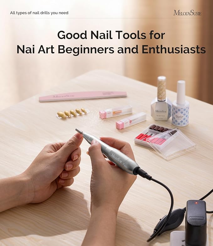 MelodySusie Pen-Shaped Portable Nail Drill with AC Adapter, PC120B 20000RPM Electric File with Compact Design for All Nail Care, Manicure Polishing, Shaping & Gel Removal at Home for Beginners