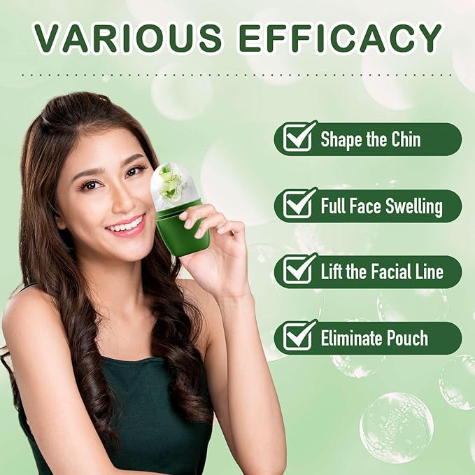 XHJRI Ice Face Roller Massager,Ice Cube Roller for Face, Eyes and Neck Naturally Conditioning and Skin Care,De-Puff Eye Bags,Reduce Migraine Pain,Reusable Massage Silicone Ice Mold (New Green)