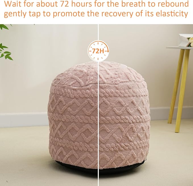 Round Stuffed Pouf Ottoman, Corduroy Poufs with Foam Chunk Filling, Furry and Fluffy Pouf Foot Stool Storage Pink 26"