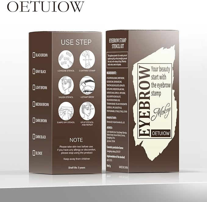 Eyebrow Stamp Stencil Kit - One-Step Eye Brow Stencil Kit with 24 Reusable Thin & Thick Eyebrow Stencils, Long-Lasting Waterproof & Smudge-Proof Brow Stamp Kit for Perfect Eye Makeup (Black Brown)