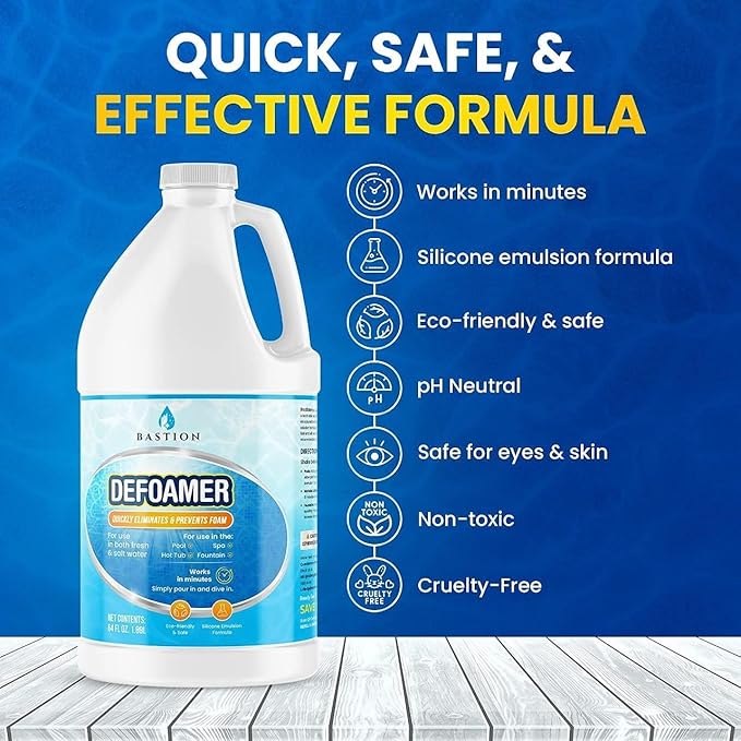Hot Tub Defoamer - Pool, Fountain, & Spa - Antifoam Concentrate - Silicone Emulsion - Quickly Removes & Prevents Foam in Water - Eco Friendly & Safe Formula - Case of 6 X 1/2 Gallon (384oz)