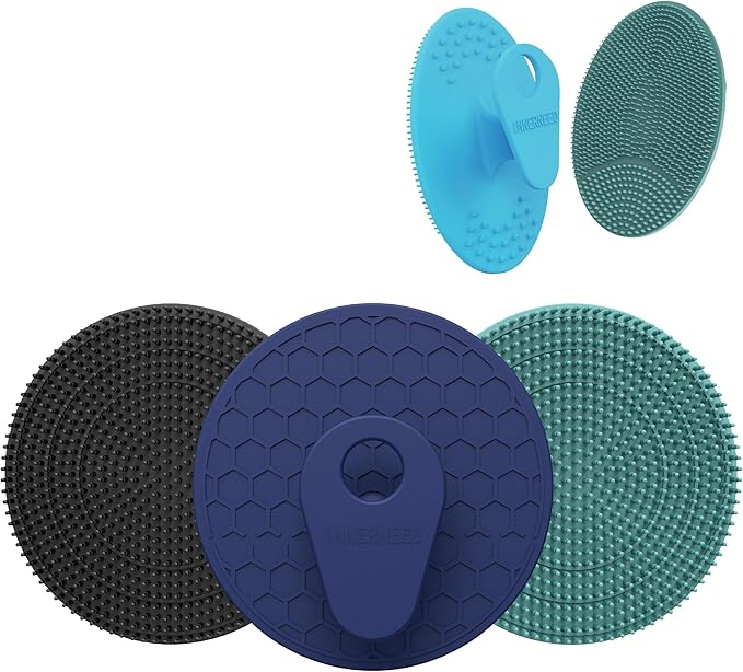 INNERNEED Food Grade Silicone Body Scrubber Gentle Exfoliating Brush for Women Men Deep Clean for All Skin Types, More Hygienic and Well Lather (Black+Dark Green+Dark Blue)