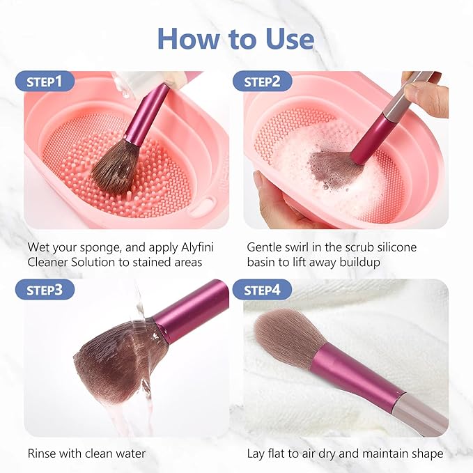 Alyfini Makeup Brush & Sponge Shampoo, Ultra Concentrated, Deep Clean Foundation/Lipstick, Professional Cleanser Solution, Efficient Dissolves Residue on Make Up Brushes/Sponges/Puff, 5.1 Fl Oz/150ml