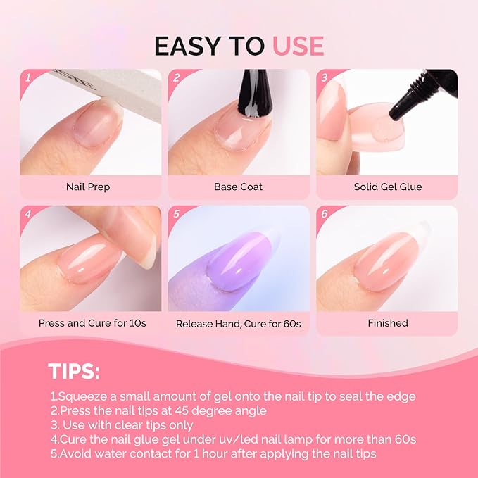MelodySusie 2Pcs*20g Solid Nail Glue Gel, Super Strong & Long Lasting Soft Gel Nail Tips Glue for Acrylic Fake Nails, 3D Christmas Nail Art, Nail Gem, Soak Off UV & LED Lamp Needed, Home DIY & Salon
