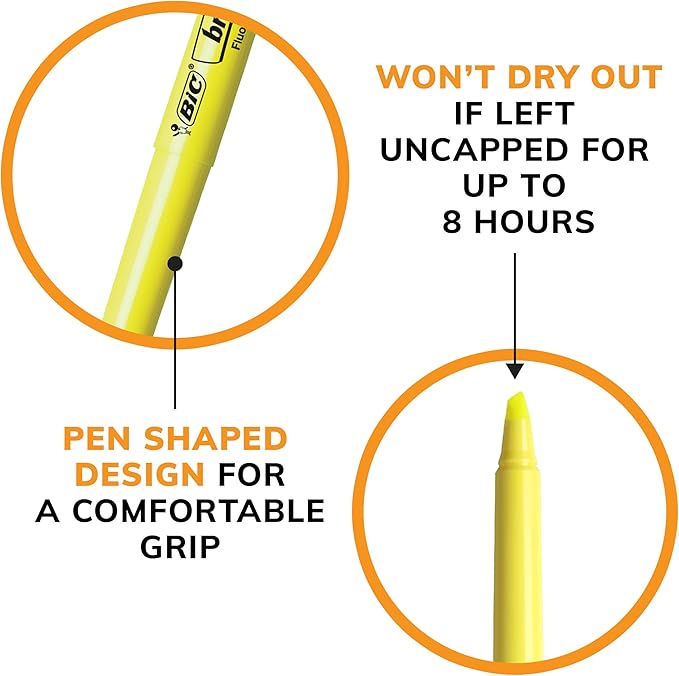 BIC Brite Liner Highlighters, Chisel Tip, 24-Count Pack of Yellow Highlighters, Ideal Highlighter Set for Organizing and Coloring