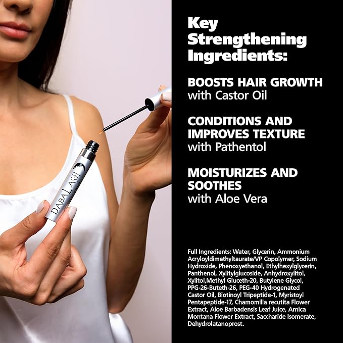 DABALASH Professional Eyelash & Eyebrow Growth Serum with Castor Oil – Promotes the Appearance of Naturally Longer, Fuller, Thicker & Stronger Lash + Brow Hair – 0.18 oz